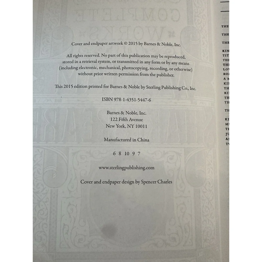The Complete Works of William Shakespeare Hardcover Leatherbound Barnes & Noble